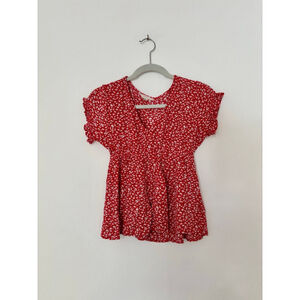 Women's Sim & Sam Red & White micro Floral Blouse S Rayon